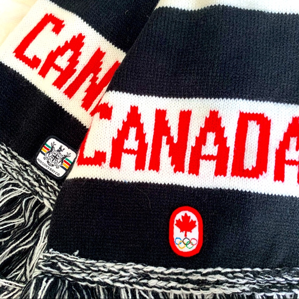 Canada scarf bold black and white stripes with red graphic Hudson Bay Co.